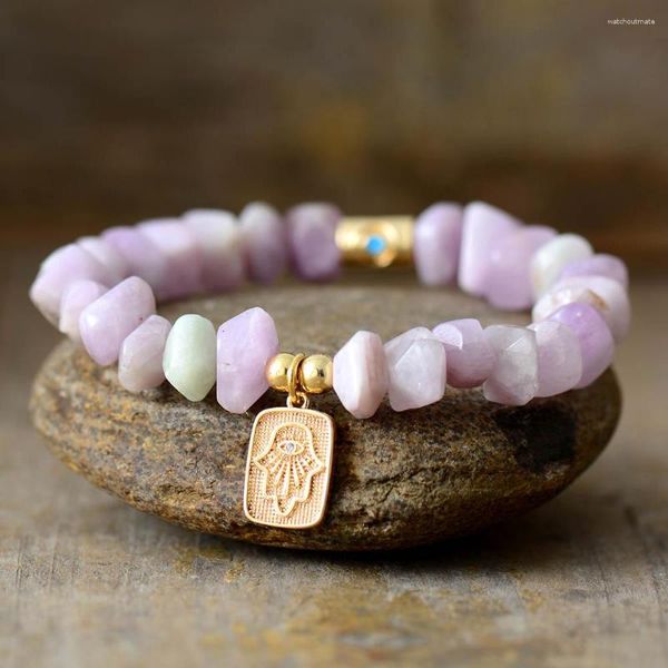 Bracelets porte-bonheur exquis femmes Hamsa luxe violet gemmes pierres extensible élastique brin bracelets Bijoux Bijoux goutte