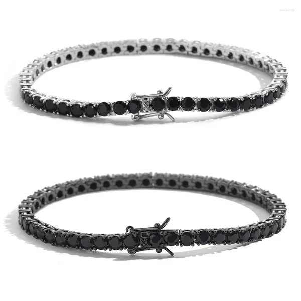 Bracelets de charme Eyika Black Gold plaqué 3/4 / 5 mm Zircon Tennis Chain Bracelet Prong Rond Iced Out CZ Hip Hop Hommes Boy