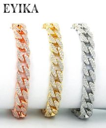 Bracelets de charme EYIKA Luxe Hip Hop Plein Bling Glacé Zircon Bracelet Pour Femmes Hommes Cubain Lien Chaîne GoldRose GoldSilver Colo4838025
