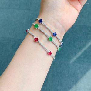 Bracelets porte-bonheur EYIKA luxe carré Rose rouge bleu vert Fusion cristal Zircon Tennis Bracelet pour femmes brillant bracelet bijoux de mariage