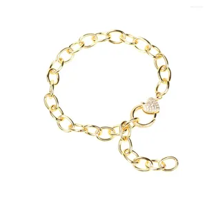Bracelets de charme Eyika Punk Gold Link Chain Bracelet avec Zircon Coeur Printemps Fermoir pour Femmes Hommes Déclaration Métal Bracelet Tendance Femme Bijoux