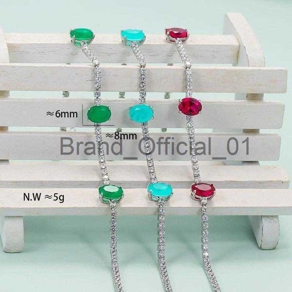 Bracelets de charme Eyika Couleur argentée tendance 3 paraiba ovale Tourmaline créé Ruby Emerald Sapphire Zircon Tennis Bracelet pour les femmes Fine X0810 X0811