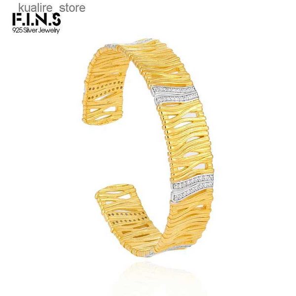 Bracelets de charme F.I.N.S Séparation des couleurs Creux 925 Sterling Silver Gold Open Cuff Bracelet De Luxe Réglable Mode Fine Main Bijoux L240322