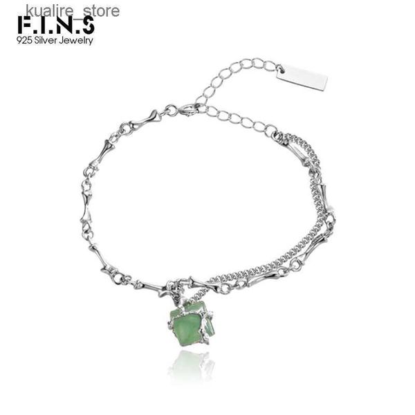 Pulseras con dijes F.I.N.S Original Nuevo Chino Verde Aventurina Jade S925 Plata Esterlina Cadena de Bambú Muñeca Moda Joyería Fina Regalos L240322