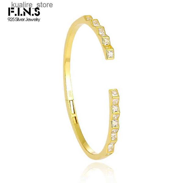 Bracelets de charme F.I.N.S tempérament géométrique carré Zircon S925 argent Sterling or ouverture bracelets pour femmes minimaliste main bijoux fins L240322