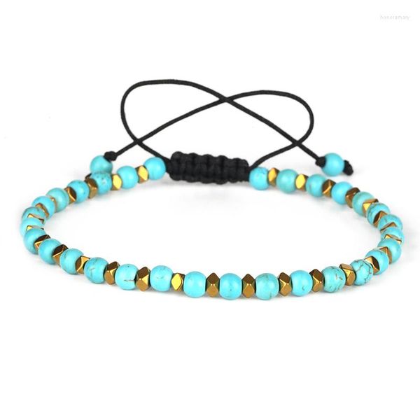 Bracelets porte-bonheur couleur or à facettes cuivre métal perle blanc bleu Turquesa Howlite pierre précieuse réglable macramé unisexe