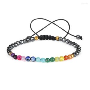 Bracelets à breloques Facettes Natutal Hématite Solor Système Couleurs Mélange Onyx Énergie Pierre Perles Réglable Macramé Unisexe Bracelet Pour Homme Femme