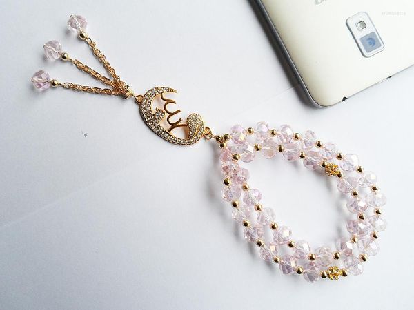 Pulseras con dijes Fábrica al por mayor Conjuntos musulmanes de cristal rosa Islam Tasbih Cuentas de oración Pulsera Brazalete Mujeres Mariage Regalo de boda Haji