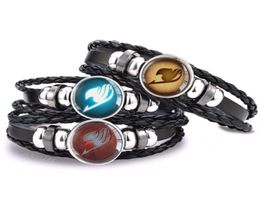 Bedelarmbanden Fairy Tail Guild Logo Bracelet Black Leather Punk Anime Glass Cabochon Sieraden Men Cosplay Lover GiftCharm82105663472704