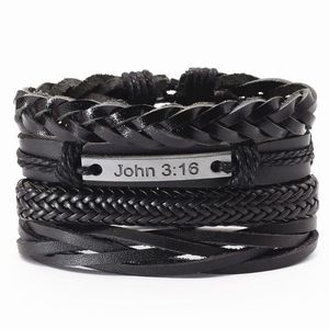 Bedelarmbanden Faith Johannes 3:16 Polsbandjes wwjd punk 4 pc's/set vintage zwarte bijbelleer mannen vrouwen unieke sieraden