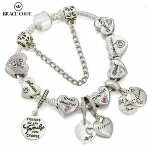 Pulseras de encanto Familia Amigo inglés Carta inglesa Corazón de corazón a gran agujero pulsera Beaded Masculino y mujer regalo