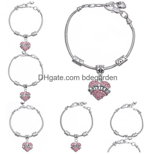 Bracelets de charme membre de la famille diamant amour coeur bracelet cristal maman fille grand-mère croire foi espoir lettre bracelet pour femmes hommes Dhvi7