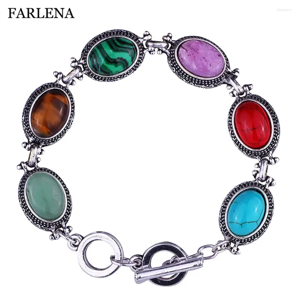 Bracelets de charme Farlena Jewelry Ancient Silver plaqué multicolore Naturel Stone pour femmes Bracelet semi-précieux vintage