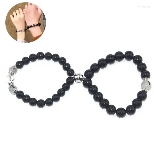 Bracelets de charme Mode 2pcs / Set Perles de pierre naturelle Couple Bracelet Fermoir magnétique pour hommes Femmes Ami Cadeau Bijoux