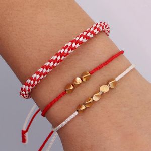 Bedelarmbanden mode 3 stcs combinatie geometrische armband geweven koperen kraal rode en witte maïsknoop handlijn