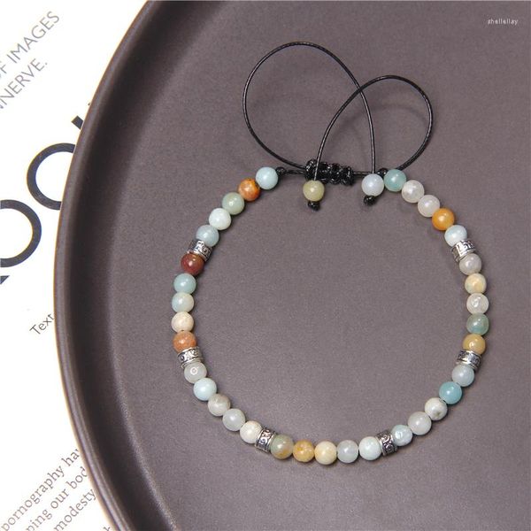 Bracelets porte-bonheur mode 4 MM perles Bracelet en pierre réglable Bracelets en Amazonite naturelle Reiki bijoux de guérison à la main amitié