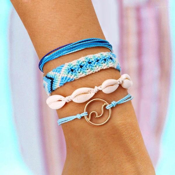 Bracelets de charme Mode 4PC Combinaison Shell Bracelet Tissé à la main Amitié Vague Creative Wax Costume Femme