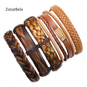 Bracelets de charme mode 5pcs / lot en cuir vintage en cuir multicouche enveloppe bracelent mâle chaîne de corde mâle