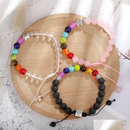 Bracelets de charme Mode 7 Colorf Vent Fossiles Chakra Pierre Naturelle Perles Yoga Bracelet Alliage Métal Sier Plaqué Éléphant Pour Femmes Drop Dhdlv