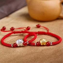 Bracelets de charme Mode 999 Sterling Argent Chinois Zodiac Cochon Bracelet Hommes ou Femmes Transfert Chance À La Main Corde Rouge Dropship