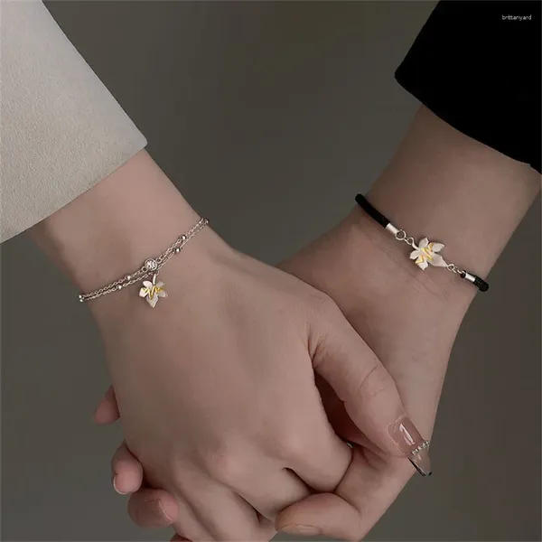 Bracelets de charme Mode Réglable Feuille Pendentif Couple Bracelet Bracelets Noirs Bracelets Pour Femmes Hommes Saint Valentin Cadeau Bijoux
