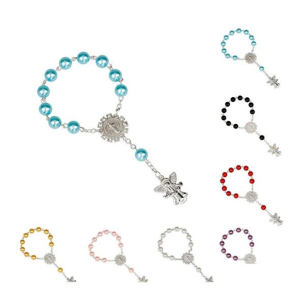 Charme Bracelets Mode Ange Chapelet Pour Enfants Enfants Religion 8Mm Perles Chaînes Bracelet Garçon Filles Bijoux Cadeau Drop Delivery Otskf