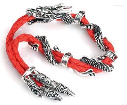 Bedelarmbanden mode antieke zilveren jewelly vintage stijlvol rode touw kristal strass dragon armbanden voor womencharm inte22