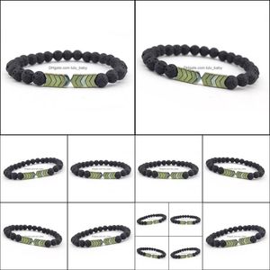 Bracelets de charme Mode Arrowhead Charms Black Lava Stone Perles Bracelet élastique Diffuseur d'huile essentielle Cordes à main Bijoux Drop Del Dhax8