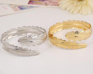 Bracelets à breloques en métal doré 18 carats, bracelet à feuilles plaquées or, manchette ouverte