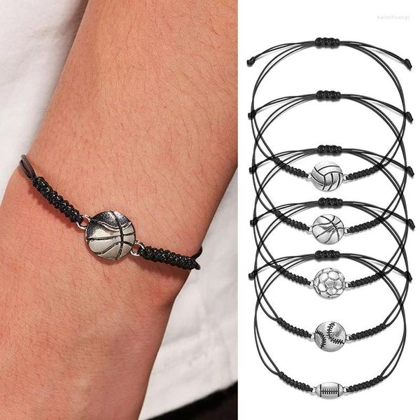 Pulseras de encanto Moda Baloncesto Fútbol Béisbol Ajustable para mujeres Hombres Hecho a mano Cuerda trenzada Brazaletes Boy Girls Sport Fans Joyería