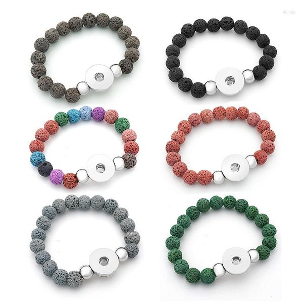 Bracelets porte-bonheur mode beauté perles de pierre volcanique Snap Bracelet coloré Fit 18 MM boutons bijoux AB0060