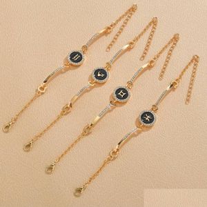 Bracelets de charme Mode Naissance Bijoux Constellations 12 Signes du Zodiaque Pour Femmes Hommes Cadeau D'anniversaire Cubique Zircon Bracelet Chaîne Goutte Deli Dhi9O