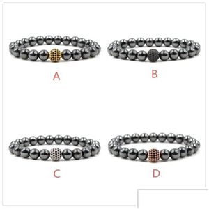 Bracelets porte-bonheur mode noir 8Mm pierre élastique Bracelet Sier plaqué or Zircon boule pour femmes hommes bijoux livraison directe Dhyzu