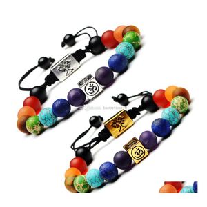 Bedelarmbanden mode zwart lava stenen armband vierkant levensboom 7 chakra kralen vrouwen mannen om yoga boeddha sieraden cadeau drop deli dhhdi