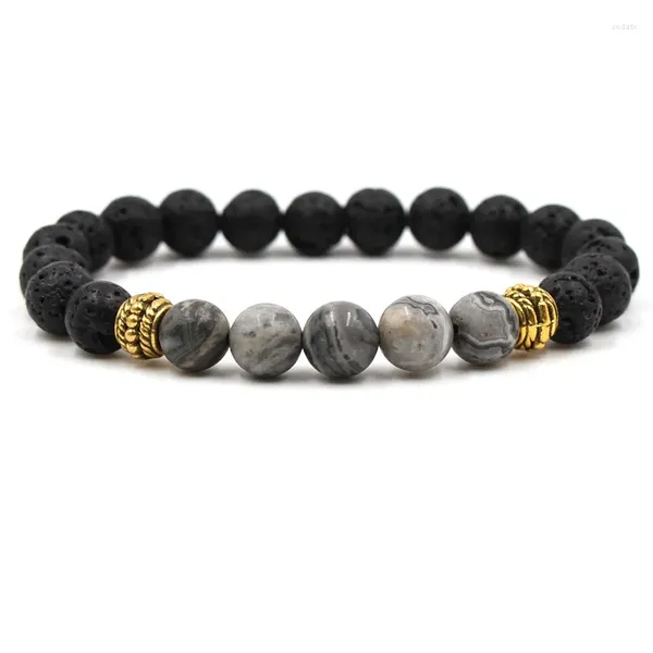 Pulseras de encanto Moda Negro Lava Piedra 7 Reiki Chakra Healing Balance Beads Pulsera para hombres Mujeres Stretch Yoga Joyería