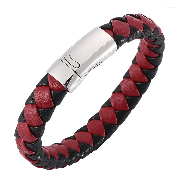 Bracelets de charme Mode Noir Rouge Bracelet En Cuir Tressé Hommes À La Main Corde Wrap Bracelets Mâle Bijoux Cadeaux Goutte