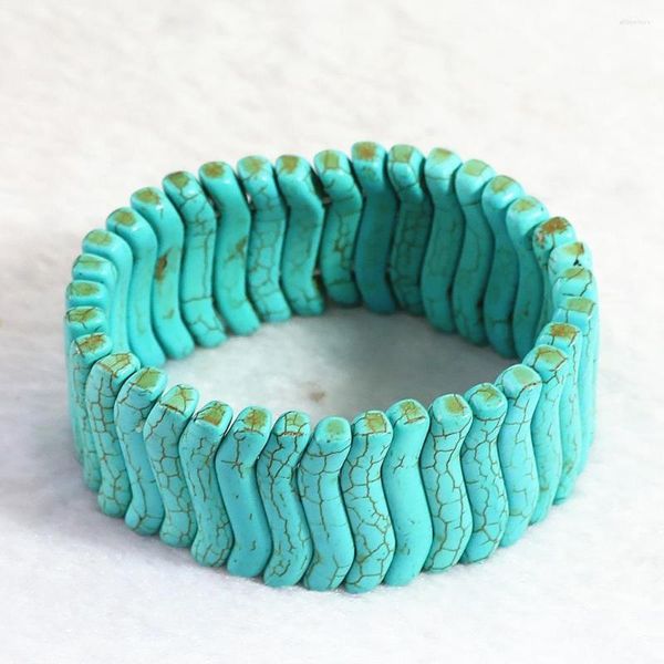 Bracelets porte-bonheur mode bleu Calaite Turquoises pierre 32x6mm perles Rectangle bricolage brin perlé bracelets femmes bijoux 7.5 