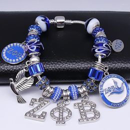 Charm Armbanden Mode Blauwe Europese Big Hole Kralen ZETA PHI BETA Armband Universiteit Griekse Vereniging Sorority Sieraden Bangle