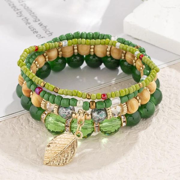 Bracelets de charme Fashion Boho Perle de cristal en bois multicouche pour les femmes ACCESSOIRES DE JIANIR FEMME ELASTICBRACELET ELASTALBRACKET