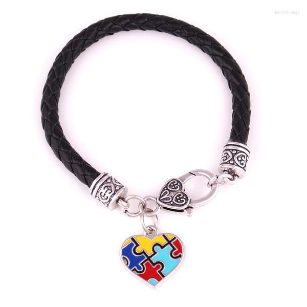 Pulseras de encanto Pulsera de moda para unisex Rompecabezas Patrón Corazón Colgante Joyería de depresión Tres tipos Longitud Cadena Gota