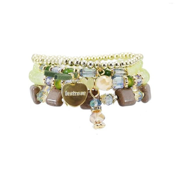 Pulseras con dijes Pulsera de moda para mujer Cuatro piezas Piedra natural Con cuentas Aleación en forma de corazón Mujer