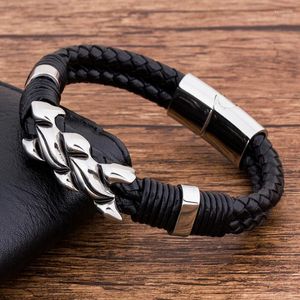 Bracelets porte-bonheur mode tressé magnétique Rock Punk corde noire Bracelet en cuir véritable hommes accessoires bijoux Couple amitié Kent22