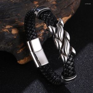 Bracelets porte-bonheur mode tressé magnétique Rock Punk corde noire Bracelet en cuir véritable hommes accessoires Couple bijoux BB1323