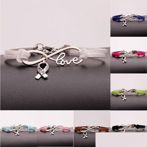 Bracelets de charme Mode Sensibilisation au cancer du sein Espoir pour Femmes Hommes Ruban Amour Veet String Corde Wrap Bracelet DIY Bijoux À La Main Drop Dhwbf