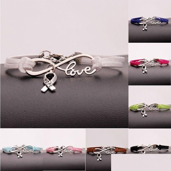 Bracelets de charme Mode Sensibilisation au cancer du sein Espoir pour Femmes Hommes Ruban Amour Veet String Corde Wrap Bracelet DIY Bijoux À La Main Drop Dhwbf