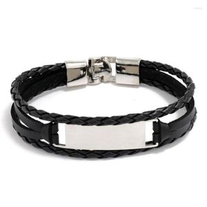 Bedelarmbanden mode casual aanpassen roestvrij staal charmes lederen armband bangle polsbandjes unisex grave naam persoonlijkheid sieraden