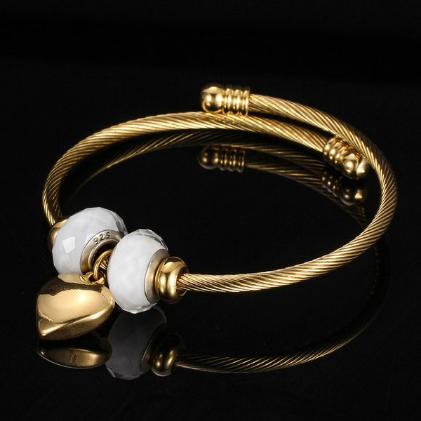 Bracelets à breloques fil de câble en acier inoxydable modifiable avec des perles de Murano bricolage Bracelet coeur perlé bracelets pour femmes 230414