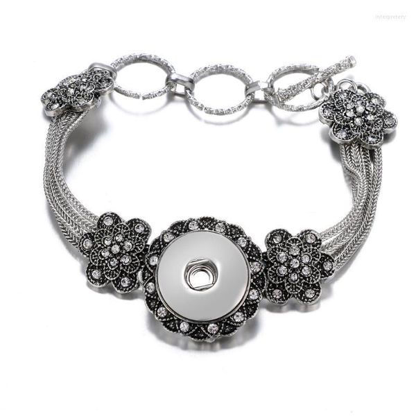 Charme Bracelets Mode Charme Fleurs Motif Snap Bracelet 22CM Réglable Fit 18MM Bouton Bijoux En Gros SG0179Charm Inte22