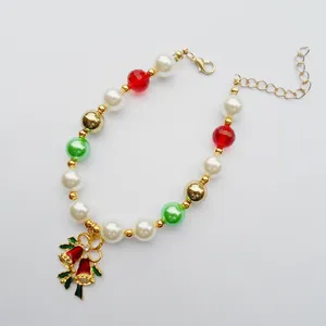 Pulseras de encanto Moda Regalos de Navidad para mujeres Bohemia Pearl Red Crystal Pulsera Auger Bell Colgante