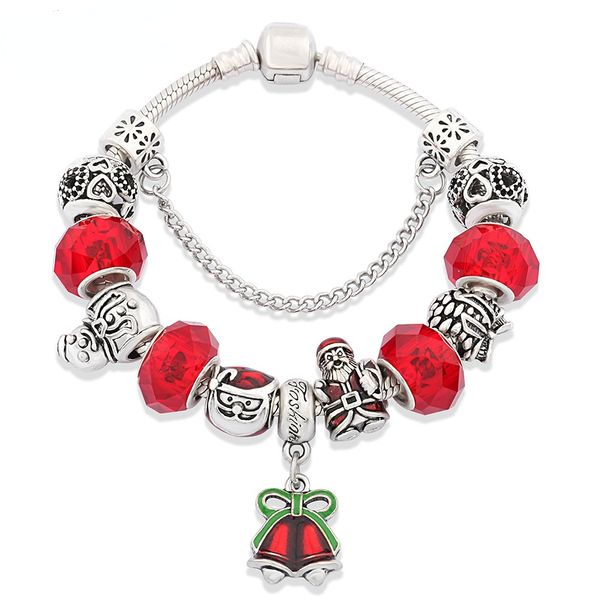 Pulseras de encanto Moda Navidad Rojo Cristal Rojo Goteo Aceite Campana de Navidad Viejo Pulsera DIY Muñeco de nieve Joyería